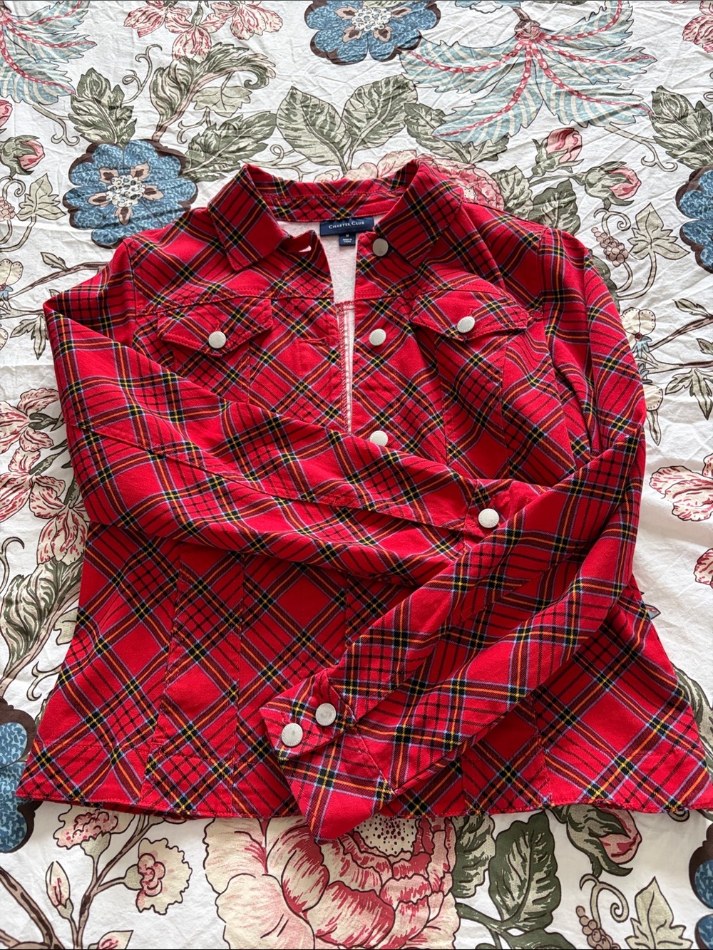 Charter Club Red Plaid Jean Jacket with Snap Buttons